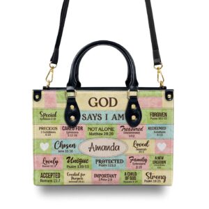 God Says I Am Personalized Leather Handbag with Zipper - Gift for Her 1