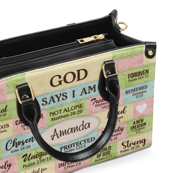 God Says I Am Personalized Leather Handbag with Zipper Gift for Her