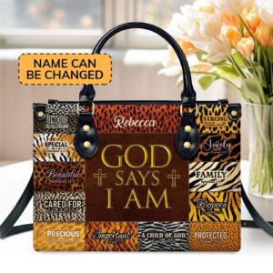 Unique Personalized Leather Handbag with Zipper - God Says I Am Gift