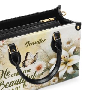 Custom Leather Handbag With Zipper He Calls Me Beautiful Personalized Gift 1