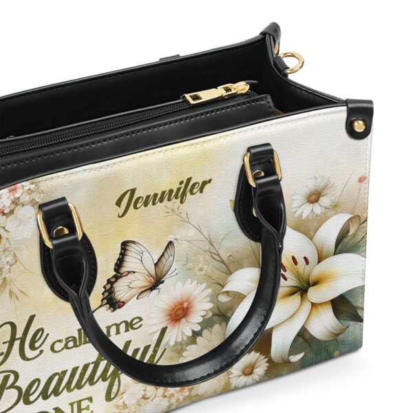 Custom Leather Handbag With Zipper He Calls Me Beautiful Personalized Gift