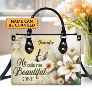 Custom Leather Handbag with Zipper Unique He Calls Me Beautiful Gift