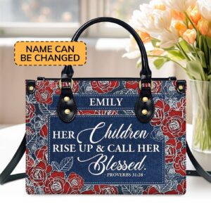 Custom Leather Handbag with Zipper Blessed Mom Gift from Kids