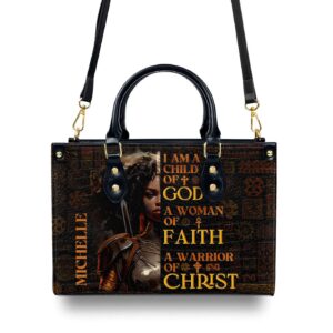 Personalized Leather Handbag with Zipper Child of God Gift - Customized Purse 1