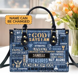Personalized Leather Handbag With Zipper I Am A Child Of God Gift - Stylish Customized Purse