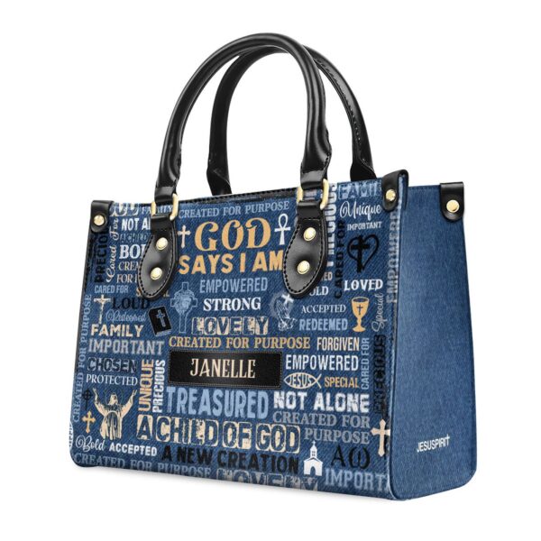 Personalized Leather Handbag With Zipper I Am A Child Of God Gift – Stylish Customized Purse