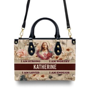 Personalized Leather Handbag with Zipper I Am Enough Gift - Customizable & Stylish 1