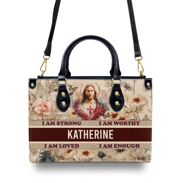 Personalized Leather Handbag with Zipper I Am Enough Gift – Customizable & Stylish