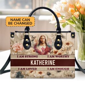 Personalized Leather Handbag with Zipper I Am Enough Gift - Customizable & Stylish