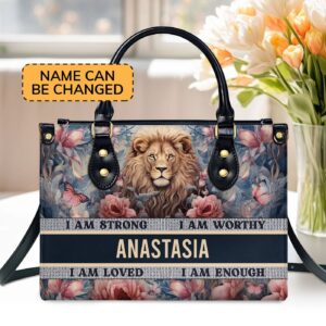Personalized Leather Handbag With Zipper I Am Strong Gift - Customizable Women s Purse