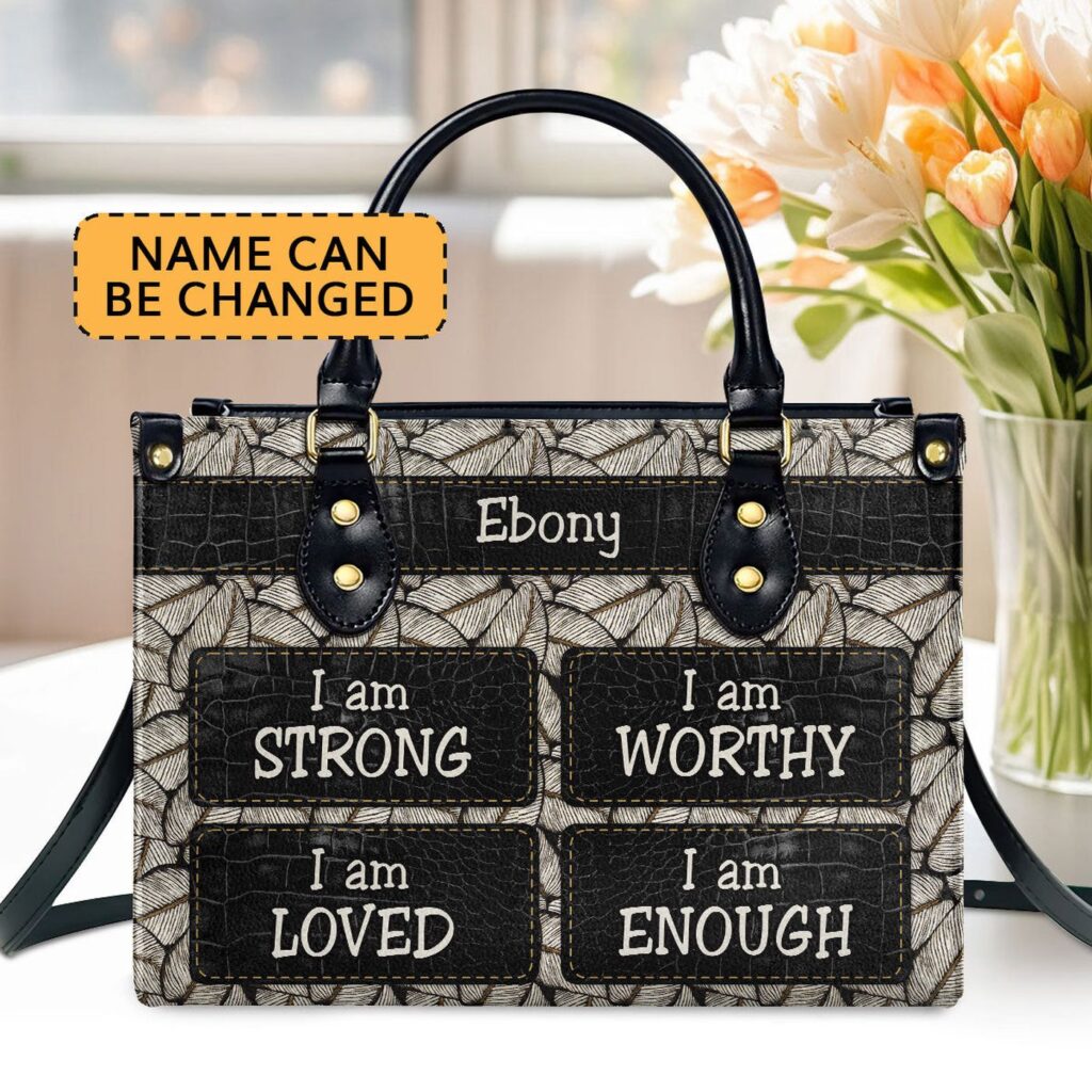 I Am Strong Personalized Leather Handbag with Zipper – Unique Gift Idea I Am Strong Personalized Leather Handbag with Zipper – Unique Gift Idea
