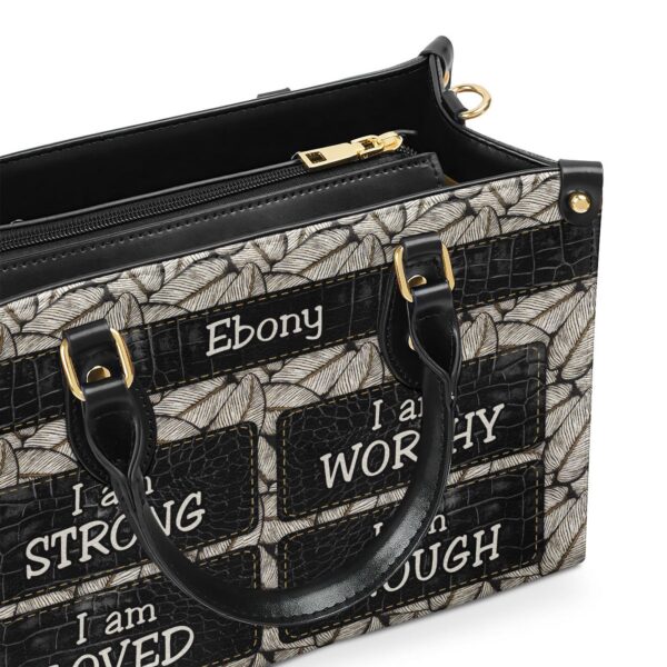 I Am Strong Personalized Leather Handbag with Zipper – Unique Gift Idea