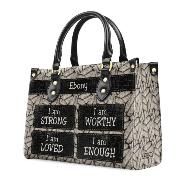 I Am Strong Personalized Leather Handbag with Zipper – Unique Gift Idea