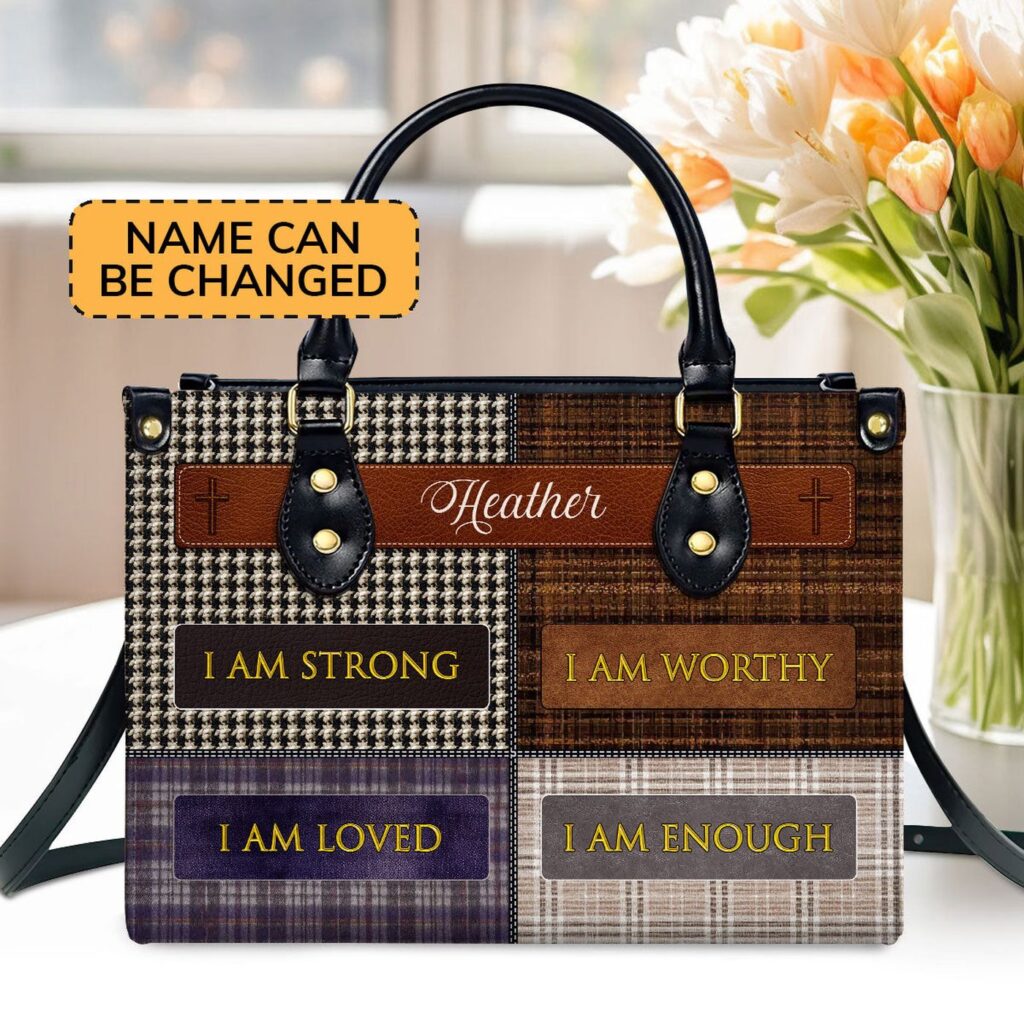 Custom Leather Zipper Handbag Personalized Gift for Her I Am Worthy Custom Leather Zipper Handbag Personalized Gift for Her I Am Worthy