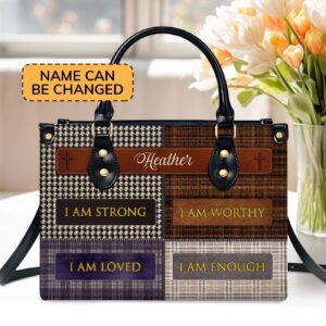 Custom Leather Zipper Handbag Personalized Gift for Her I Am Worthy
