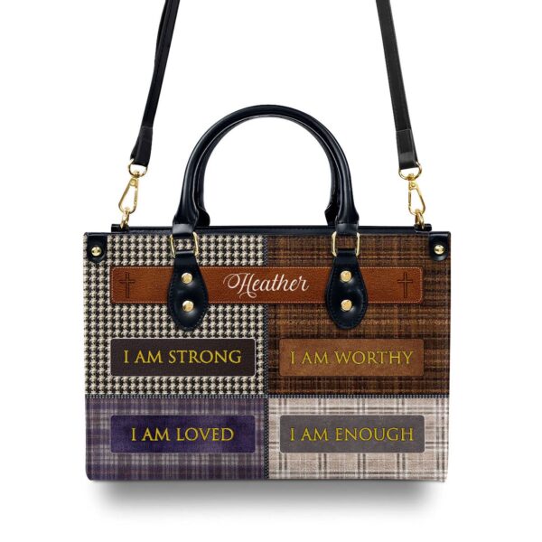 Custom Leather Zipper Handbag Personalized Gift for Her I Am Worthy