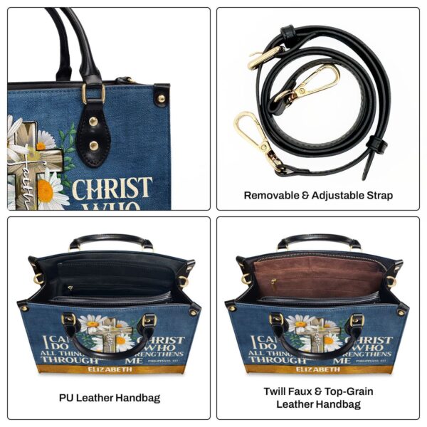 Custom Leather Handbag with Zipper Personalized I Can Do All Things Gift