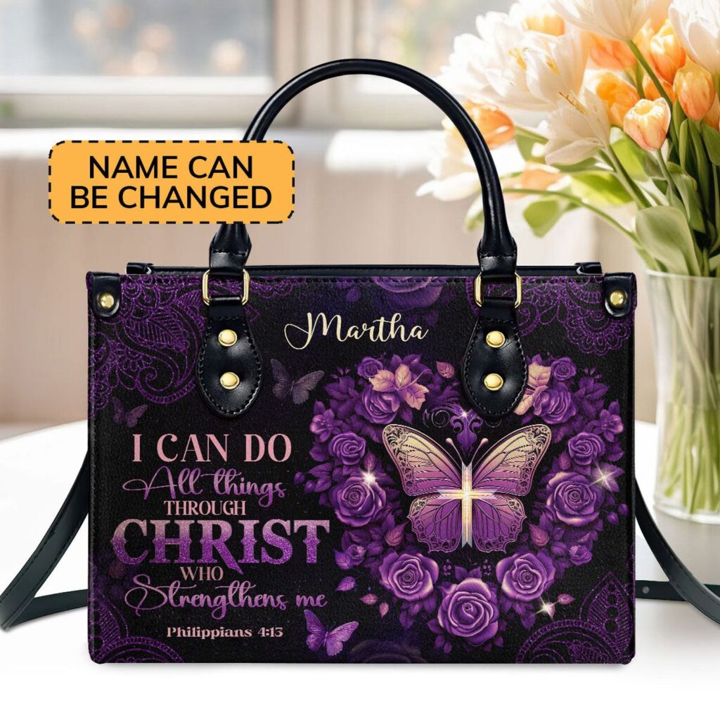 Custom Leather Handbag with Zipper Personalized I Can Do All Things Gift Custom Leather Handbag with Zipper Personalized I Can Do All Things Gift