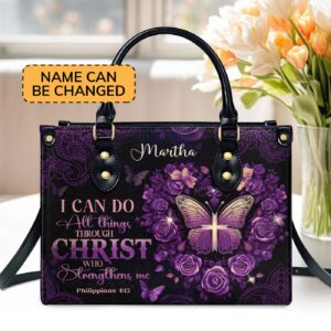 Custom Leather Handbag with Zipper Personalized I Can Do All Things Gift