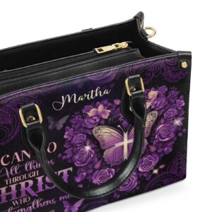 Custom Leather Handbag with Zipper Personalized I Can Do All Things Gift 1