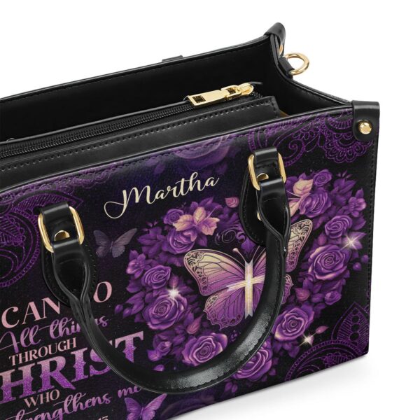 Custom Leather Handbag with Zipper Personalized I Can Do All Things Gift