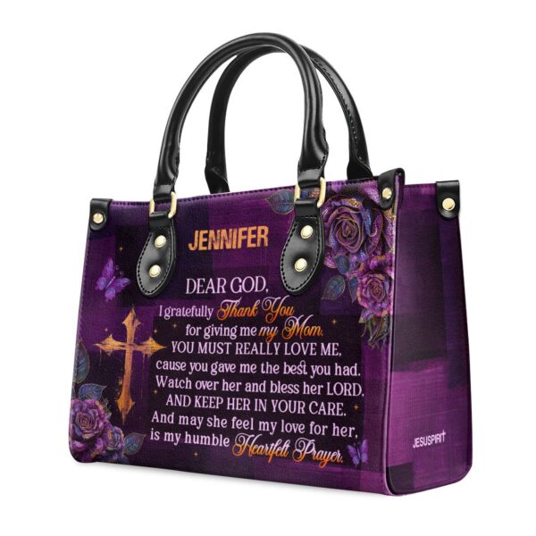 Custom Leather Handbag with Zipper Unique Mom Gift – Personalized & Stylish