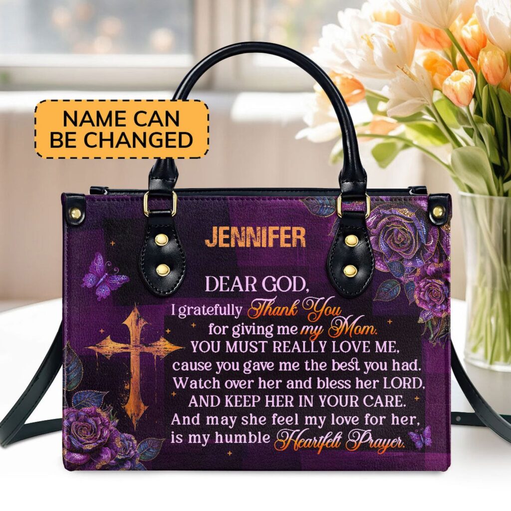 Custom Leather Handbag with Zipper Unique Mom Gift with Gratitude