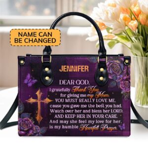 Custom Leather Handbag with Zipper Unique Mom Gift with Gratitude