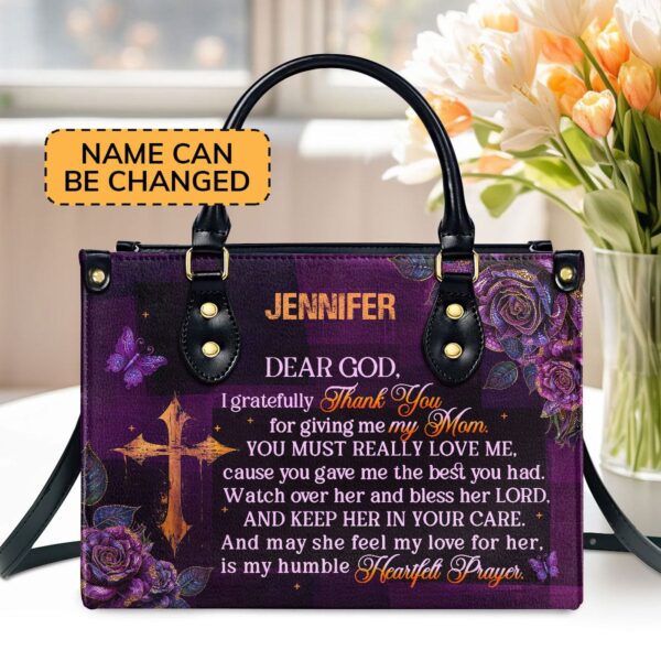Custom Leather Handbag with Zipper Unique Mom Gift with Gratitude