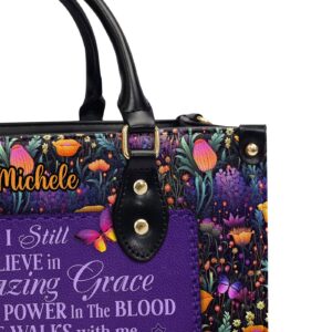 Custom Leather Handbag with Zipper Amazing Grace Gift for Believers 1