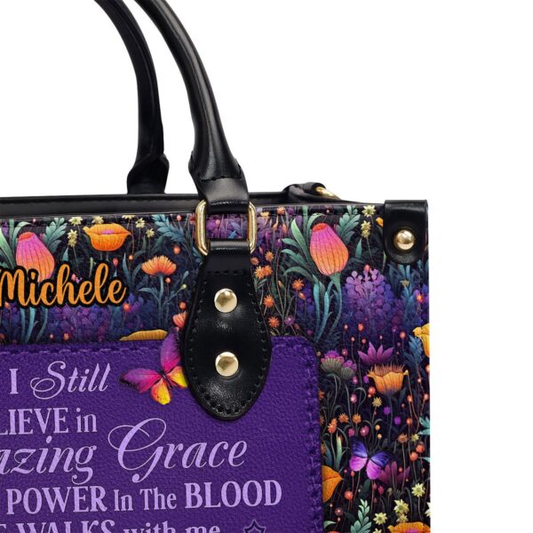 Custom Leather Handbag with Zipper Amazing Grace Gift for Believers