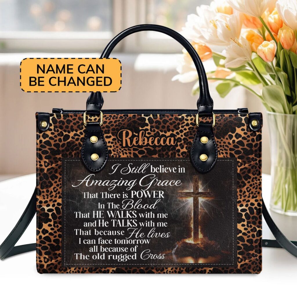 Customized Leather Handbag with Zipper Amazing Grace Gift