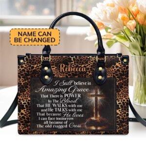 Customized Leather Handbag with Zipper Amazing Grace Gift