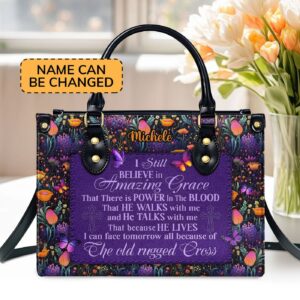 Custom Leather Handbag with Zipper Amazing Grace Gift - Personalized and Stylish