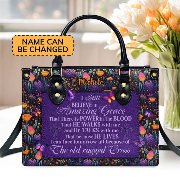 Custom Leather Handbag with Zipper Amazing Grace Gift – Personalized and Stylish