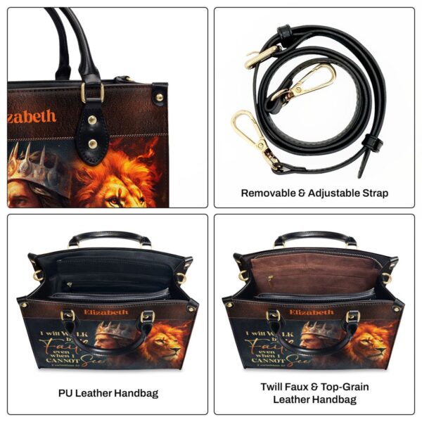 Custom Leather Handbag with Zipper Stylish Faith Gift for Women