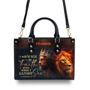 Custom Leather Handbag with Zipper I Will Walk By Faith Gift - Personalized Purse 1