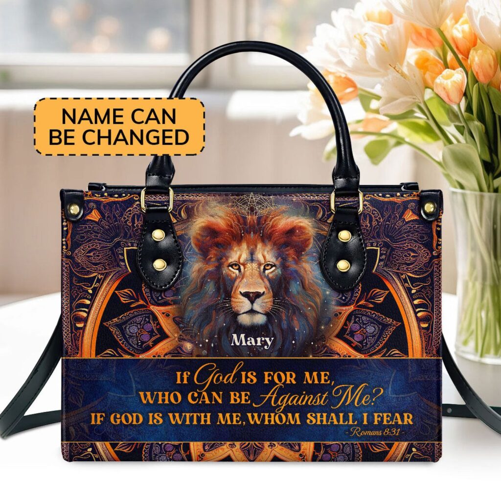Custom Leather Handbag with Zipper If God Is For Me Gift Custom Leather Handbag with Zipper If God Is For Me Gift