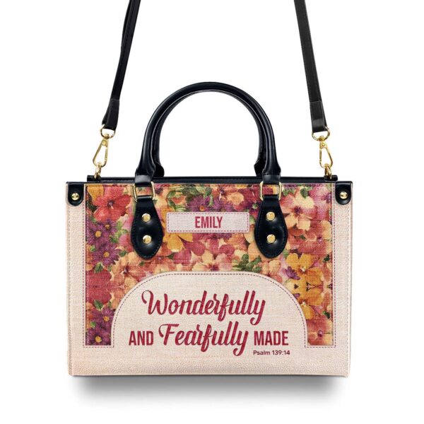 Custom Leather Handbag with Zipper Christian Ladies Gift Psalm 139:14 Fearfully Made