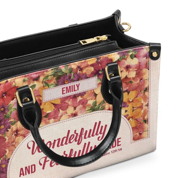 Custom Leather Handbag with Zipper Psalm 139:14 Gift for Christian Women Inspirational & Stylish Accessory