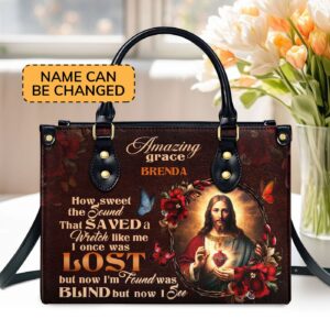 Jesus Amazing Grace Personalized Leather Handbag with Zipper - Unique Gift Idea
