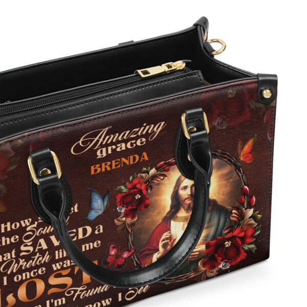 Jesus Amazing Grace Personalized Leather Handbag with Zipper – Unique Gift Idea