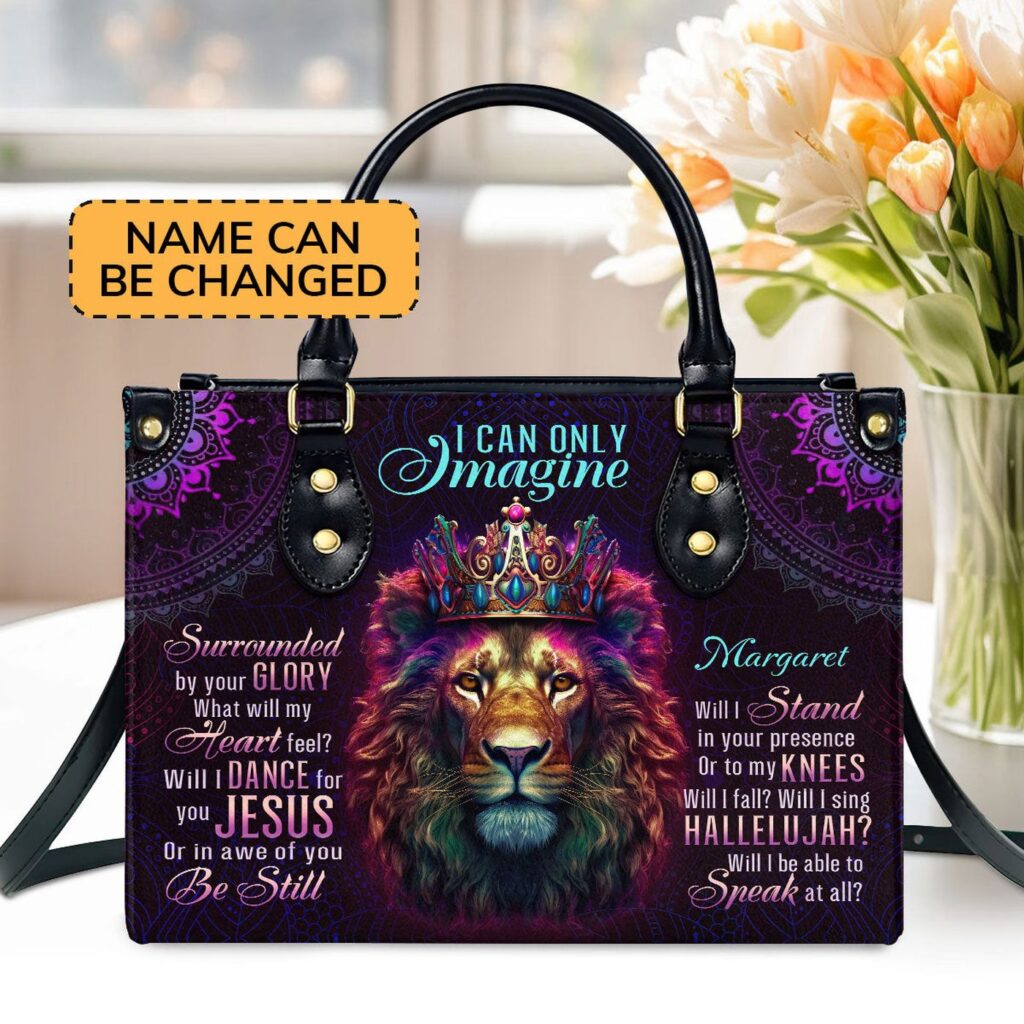 Custom Leather Handbag with Zipper Lion Theme Unique Gift Idea Custom Leather Handbag with Zipper Lion Theme Unique Gift Idea