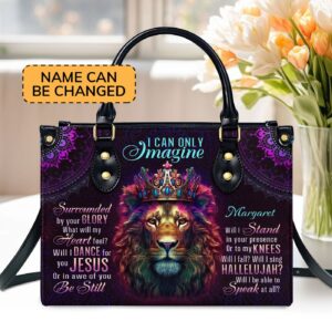Custom Leather Handbag with Zipper Lion Theme Unique Gift Idea