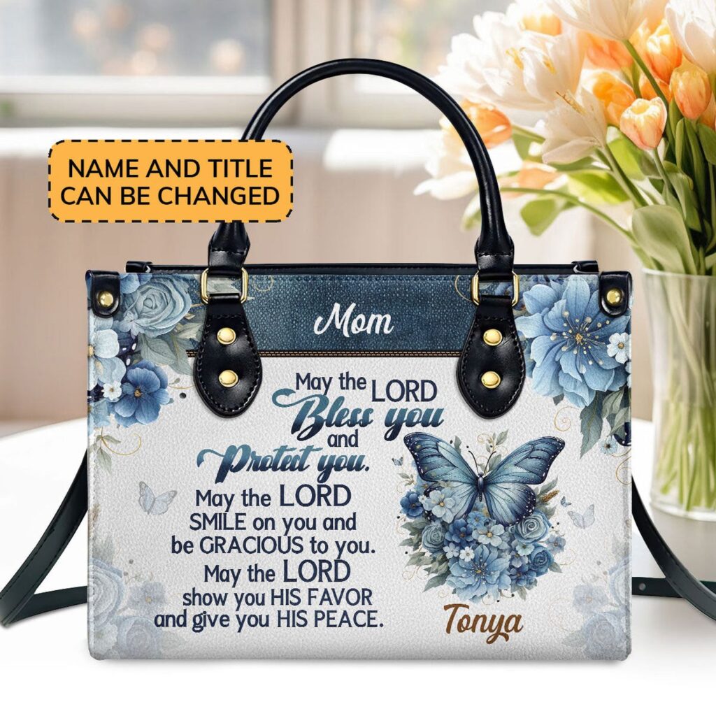 Custom Leather Handbag with Zipper May The Lord Bless You Gift Custom Leather Handbag with Zipper May The Lord Bless You Gift