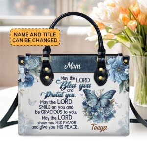 Custom Leather Handbag with Zipper May The Lord Bless You Gift