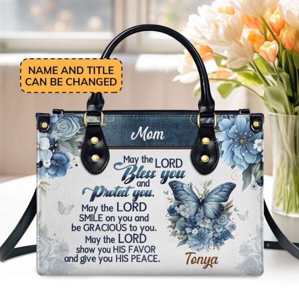 Custom Leather Handbag with Zipper May The Lord Bless You Gift