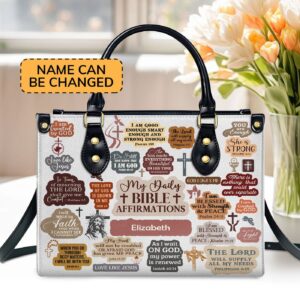 Customizable Leather Handbag with Zipper Daily Bible Affirmation Gift