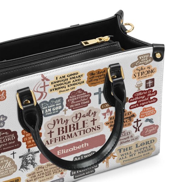 Customizable Leather Handbag with Zipper Daily Bible Affirmation Gift