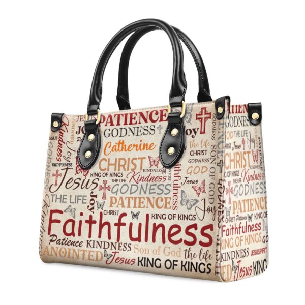 Custom Leather Handbag with Zipper – Personalized Patience Godness Faithfulness Gift